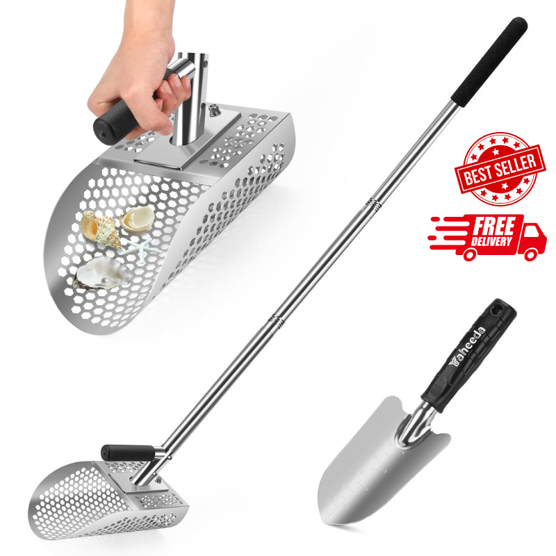 Long Handle Sand Scoop with Shovel for Metal Detecting, Metal Detector at Beach,
