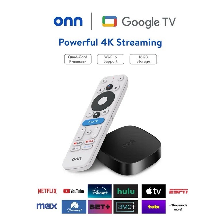 onn 4K Plus Streaming Device, Google TV, Dolby Vision, Remote with Voice Control