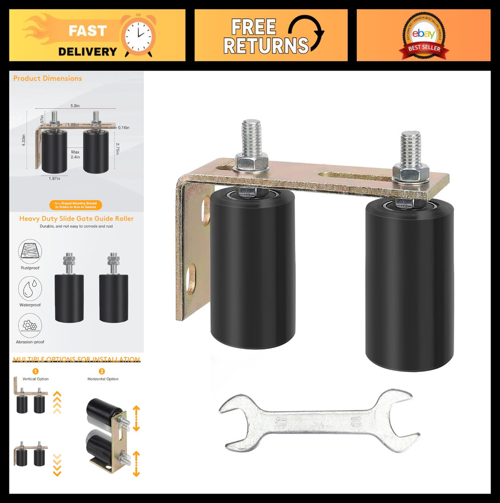 Universal Adjustable Sliding Gate Roller Guide Kit - Heavy Duty Hardware & Brack