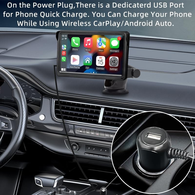 SINOVCLE 7 Inch HD IPS Touchscreen Wireless CarPlay & Android Auto, Black