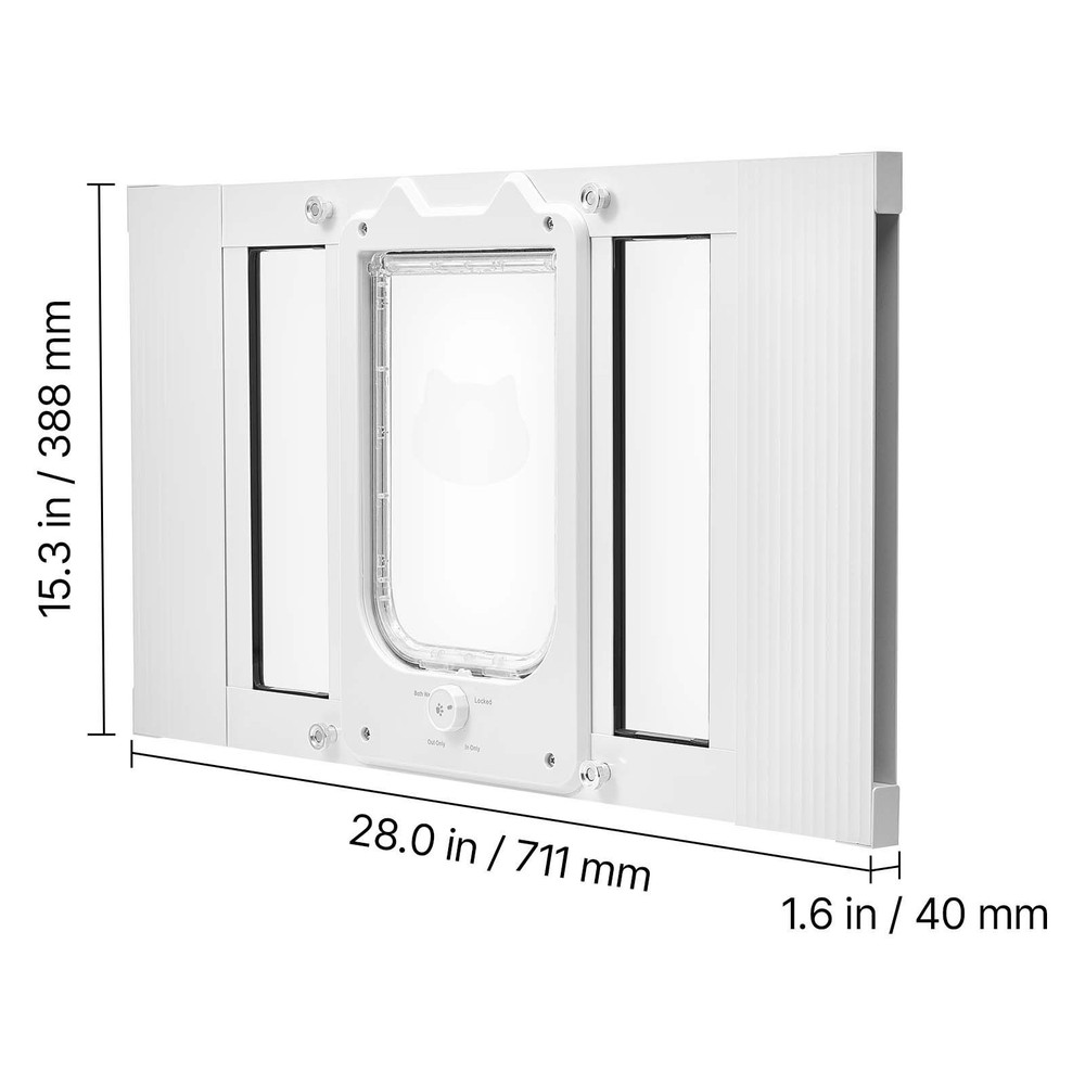 Cat Door for Window, Adjustable to Fit Window Width 23"-28", 4 Secure Lock Modes