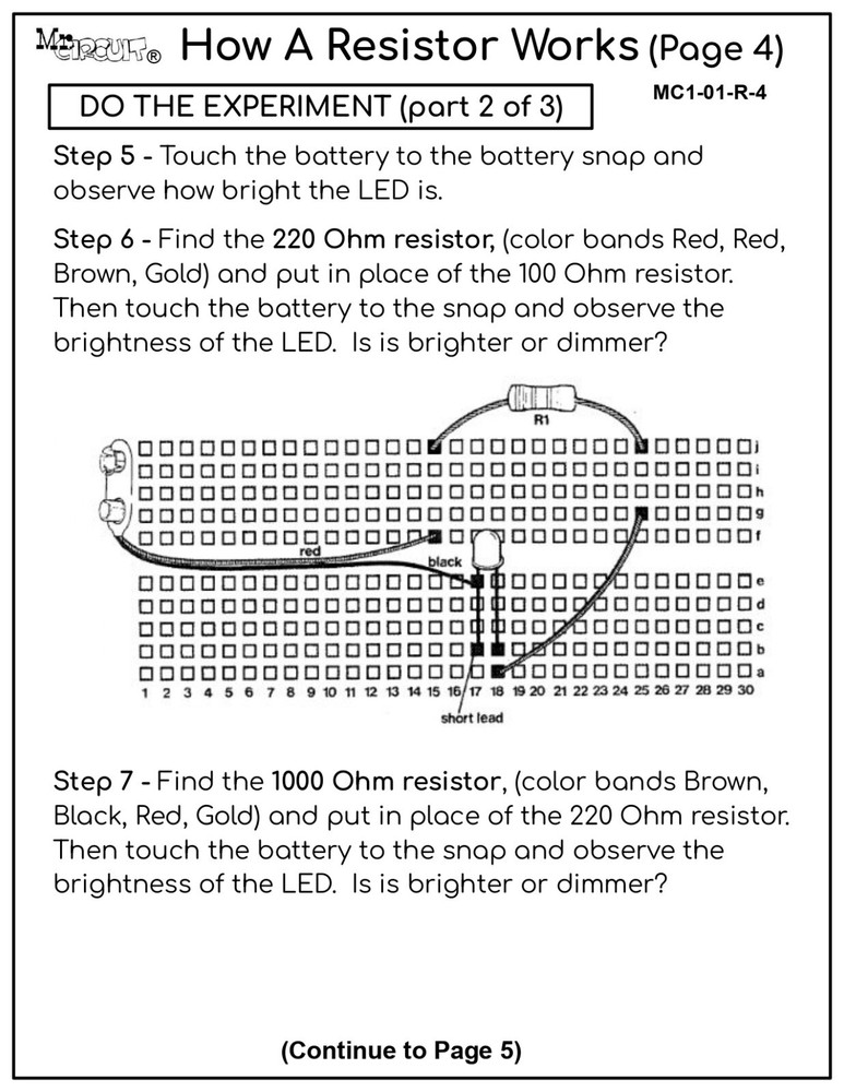 5th Grade- Lesson Plan #Exp01 "HOW A RESISTOR WORKS" Science-Electronics