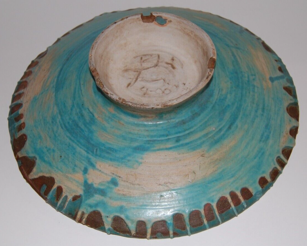 Antique Handmade Ceramic Pottery Blue Art Signed