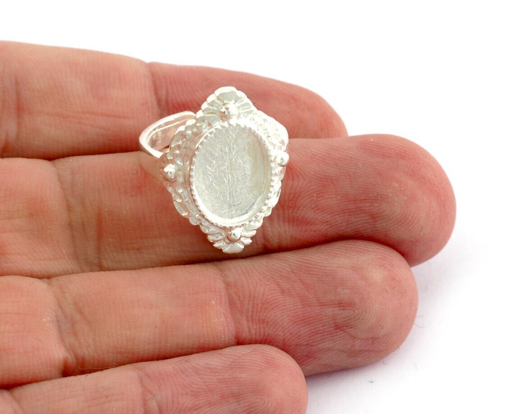 Oval Ring Blank Bezel Adjustable Base Bezel setting Brass silver Gold 5565
