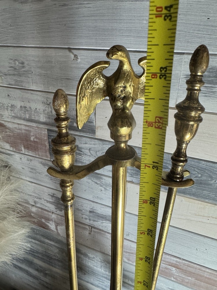 Vintage Brass American Eagle Fireplace Tools