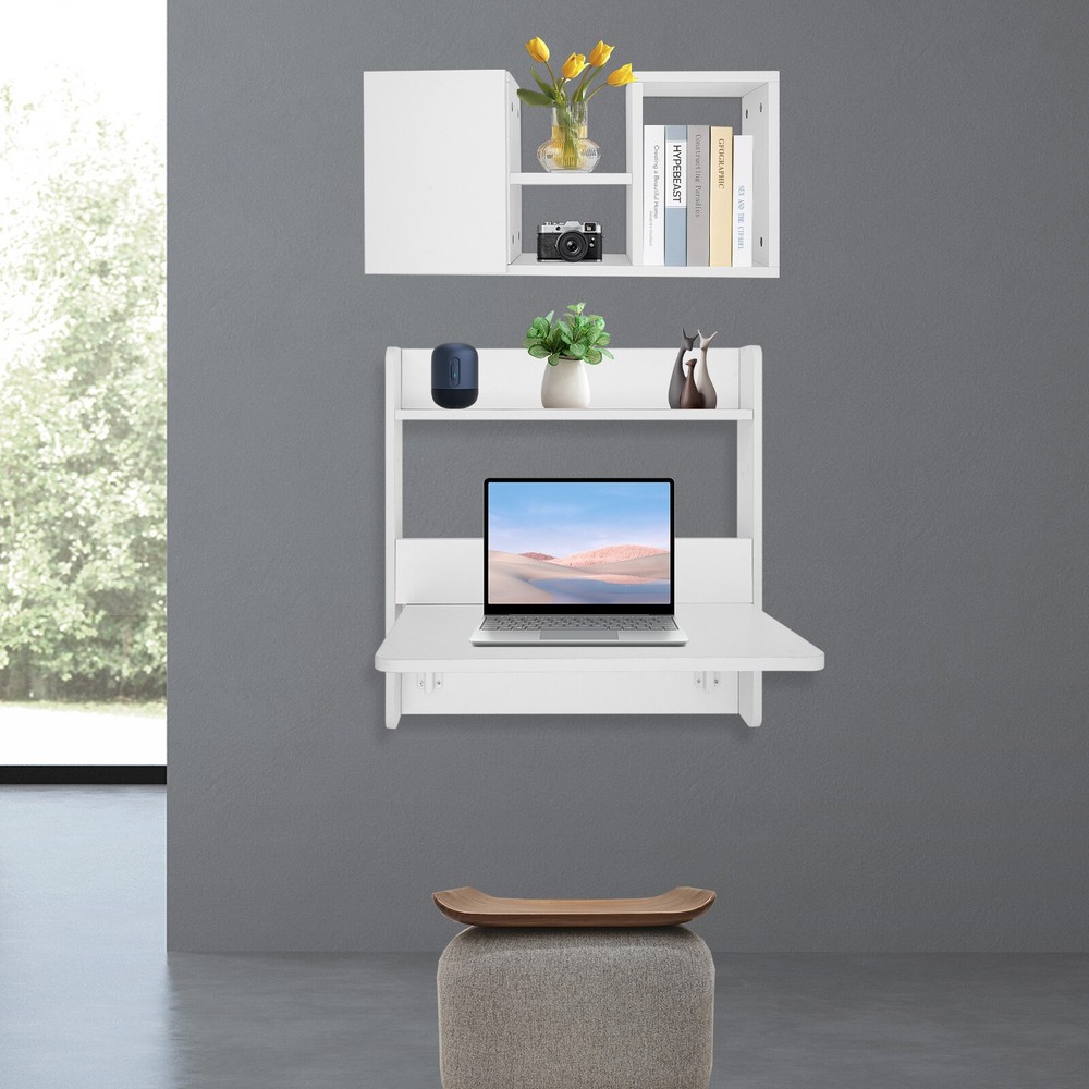 2-tier Wall Mounted Bookshelf Folding Space Saving Table Fold Down Laptop Desk