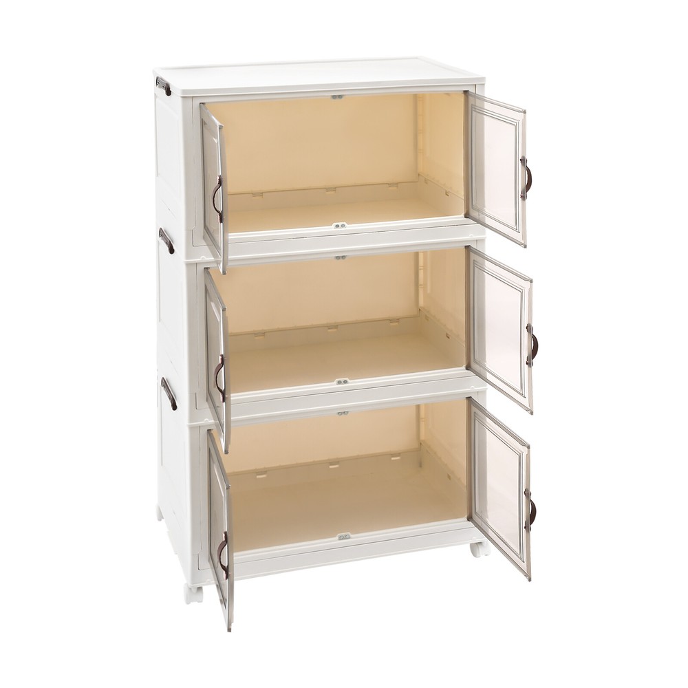 3PCS Foldable Storage Cabinets, Stackable Storage Containers w/ Wheels