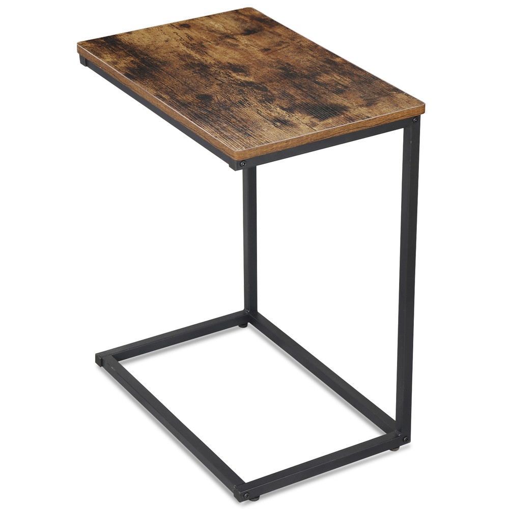 C Shaped End Table Living Room Side Table for Couch Slide Under Rustic Brown