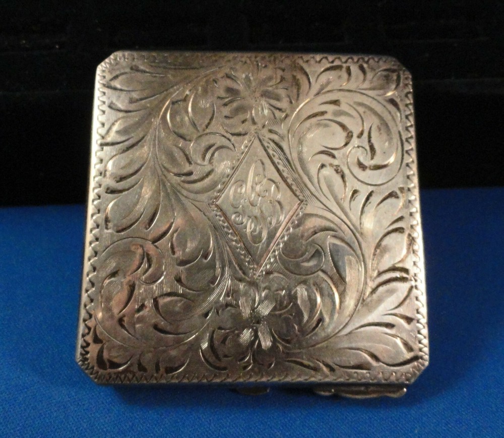 Antique Signed Sterling Silver Hand Chased Compact