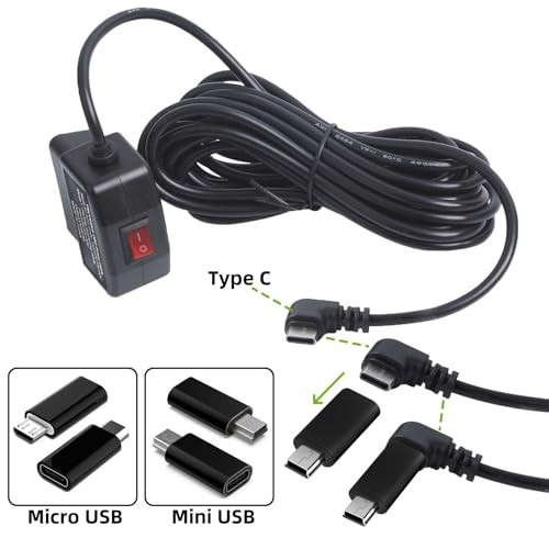 OBD Power Cable for Dash Camera, OBD to Type C Dash Cam Hardwire Red Button