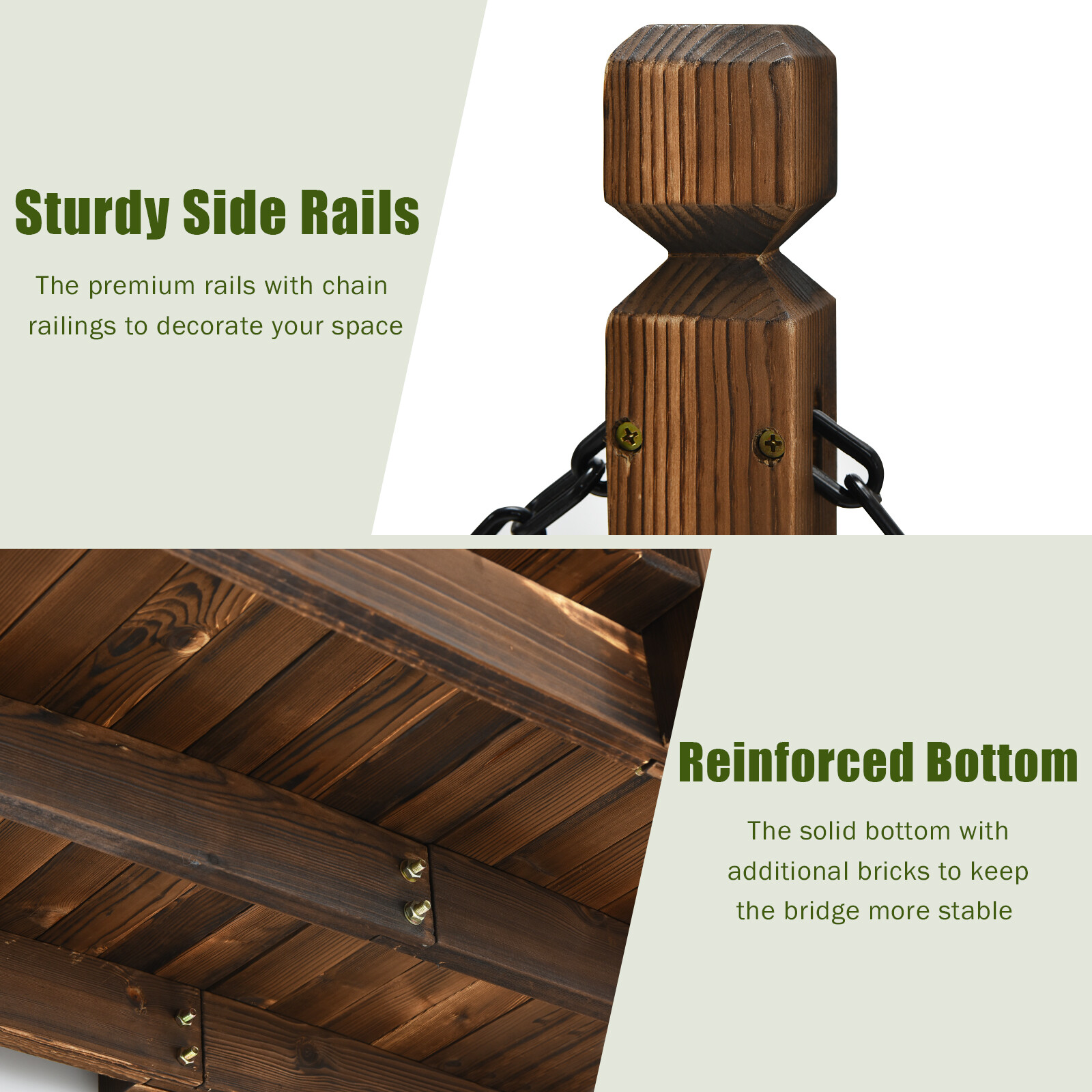 Patiojoy 5 ft Wooden Garden Bridge Arc Footbridge Stained Wood Finish Walkway