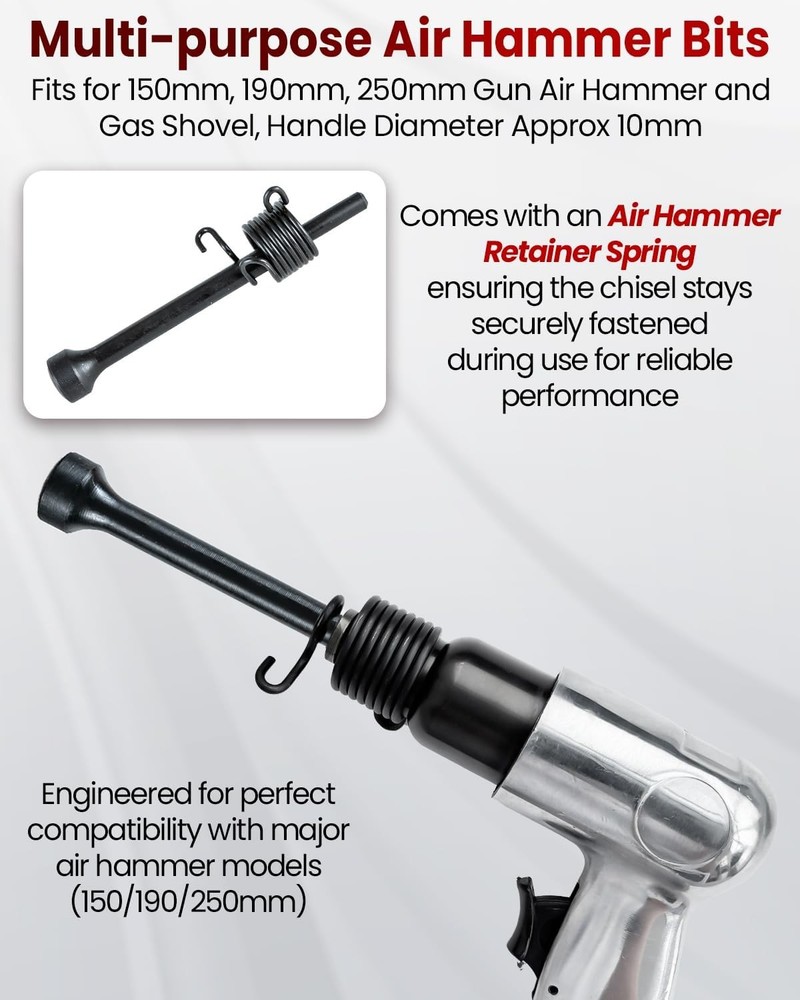 Air Hammer Attachments for Pneumatic Tools Air Chisel Bits 0.401" Shank +Spring