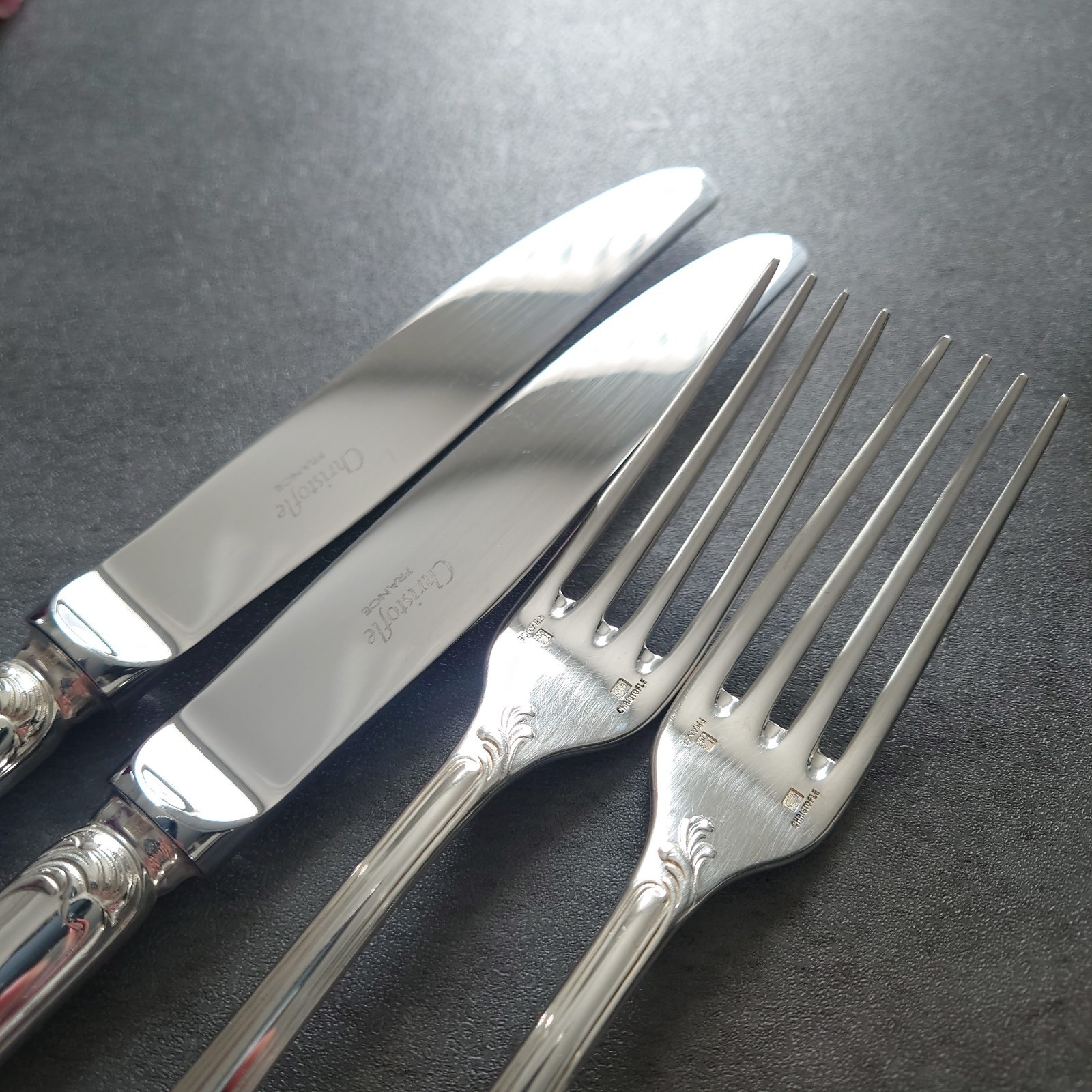 Christofle Marly 6pcs Silverplate Flatware Table Knife Fork Spoon Excellent