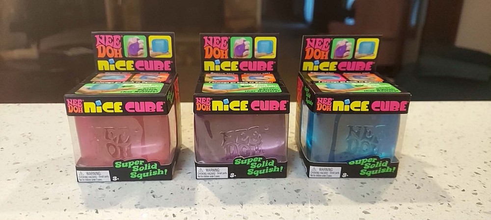 Nee Doh~Nice Cube Super Solid Squish Squeezable Stress Sensory Toy, Blue~SEALED
