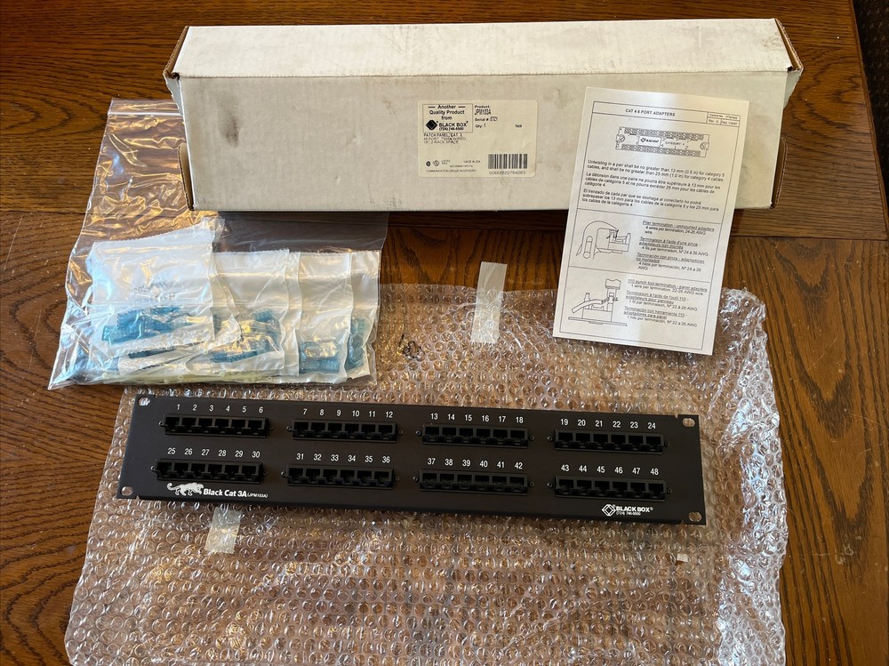 Black Box CAT3  Panel 48-Port Patch Panel T568A Wired 19”  2- Rack Space (NEW)