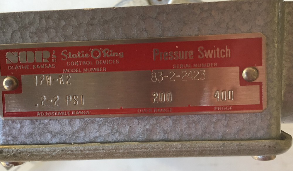 SOR Controls Devices Pressure Switch 12N-K2