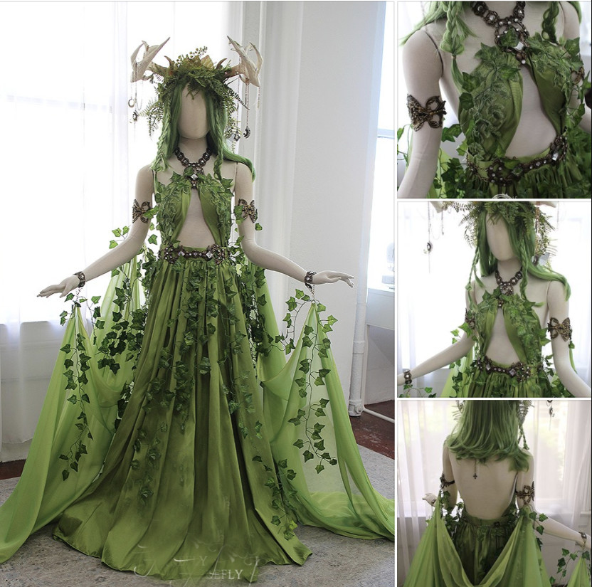 Forest Fairy Wedding Dresses Green Leaves Halter Neck Sleeveless Bridal Tulle