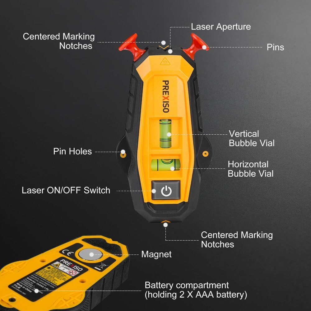 PREXISO 2-in-1 Magnetic Stud Finder with Laser Level Compact Wood&Metal Detector