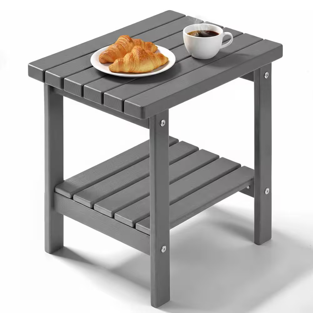 17 In. Grey Rectangular Patio Outdoor Side Table with Storage