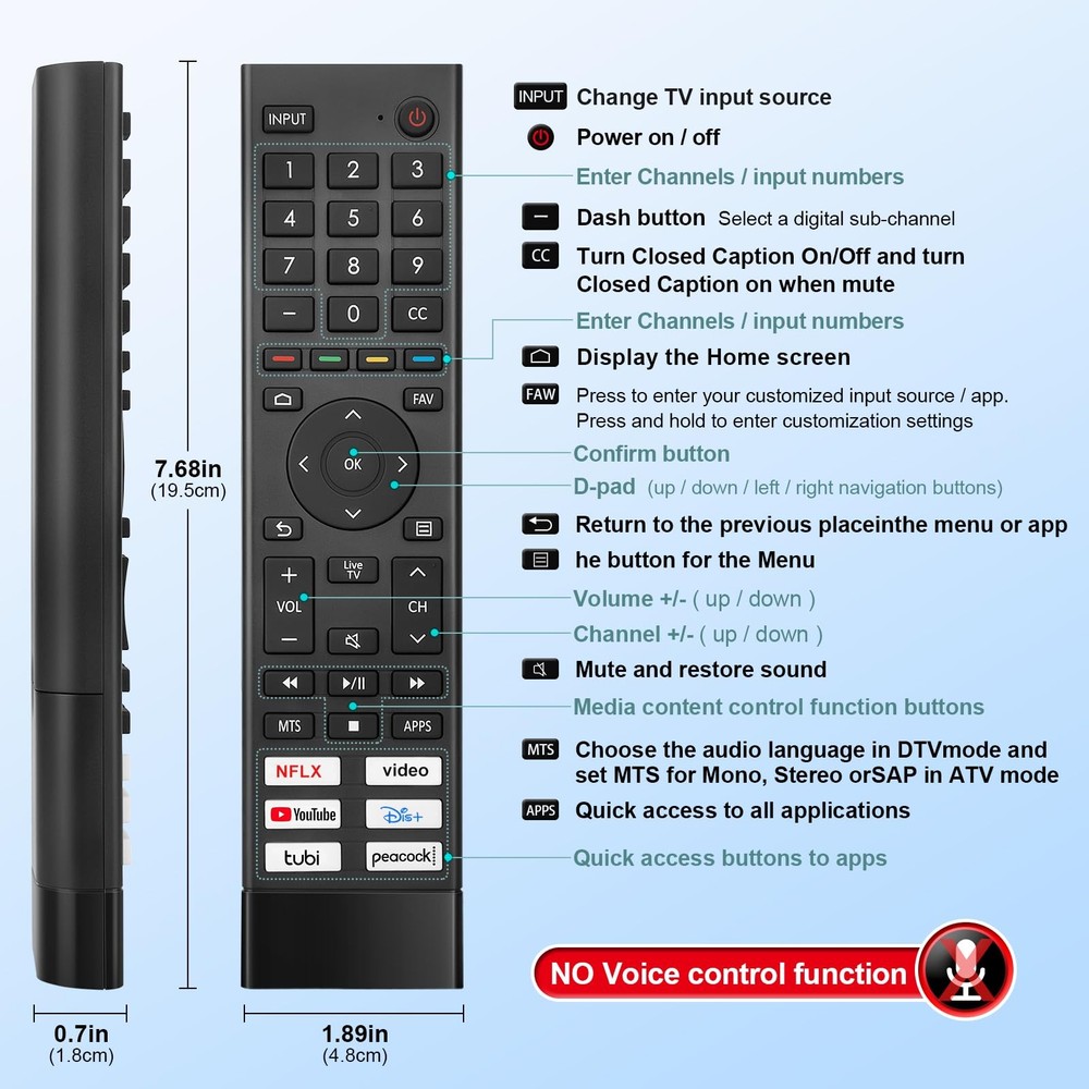 Replacement for Hisense Smart TV remote, remote