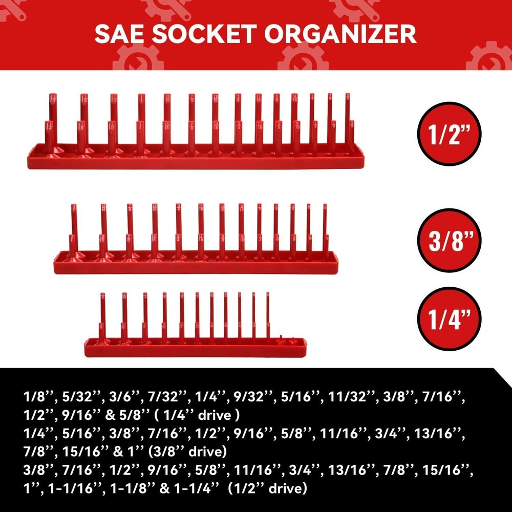 Secure Storage for SAE Sockets - 3PCS Organizer Set with Easy Mounting Option