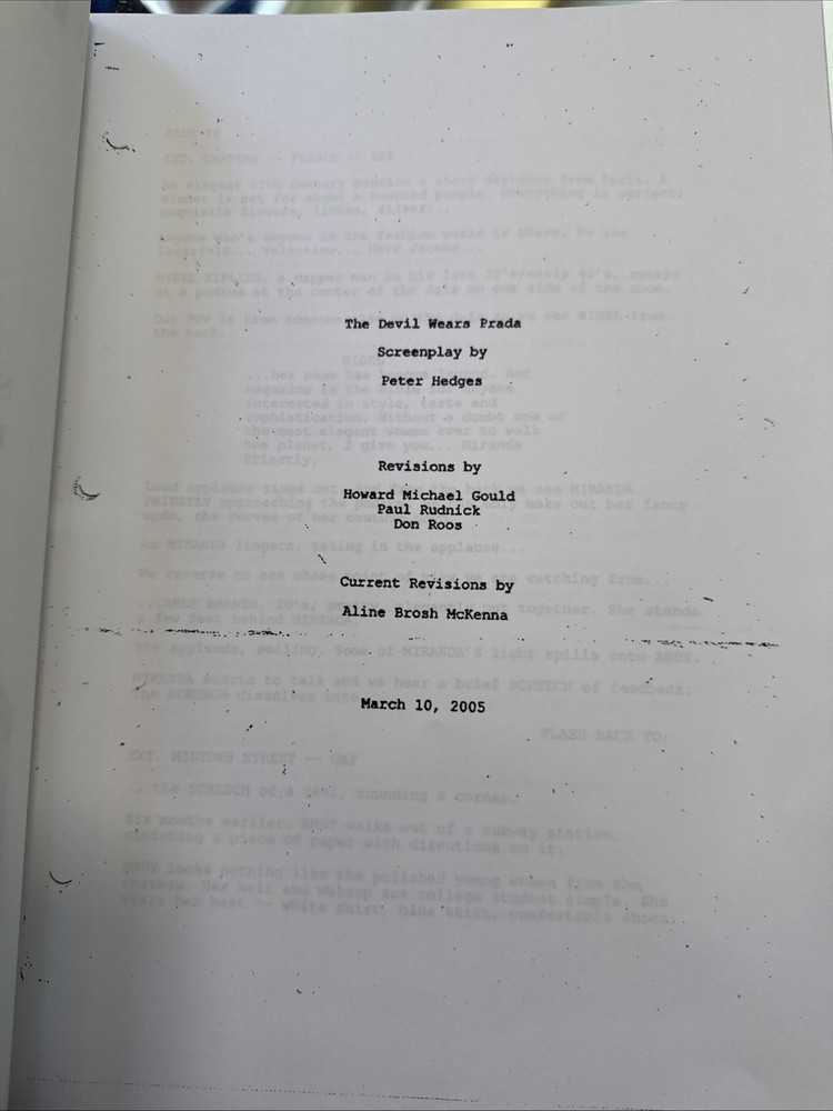 The Devil Wears Prada 2006 Original Screenplay Script Meryl Streep Ann Hathaway