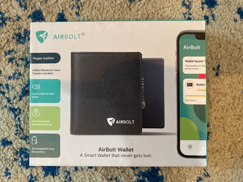 AIRBOLT Wallet Vegan Leather Bluetooth Card Tracker Slim Black NEW