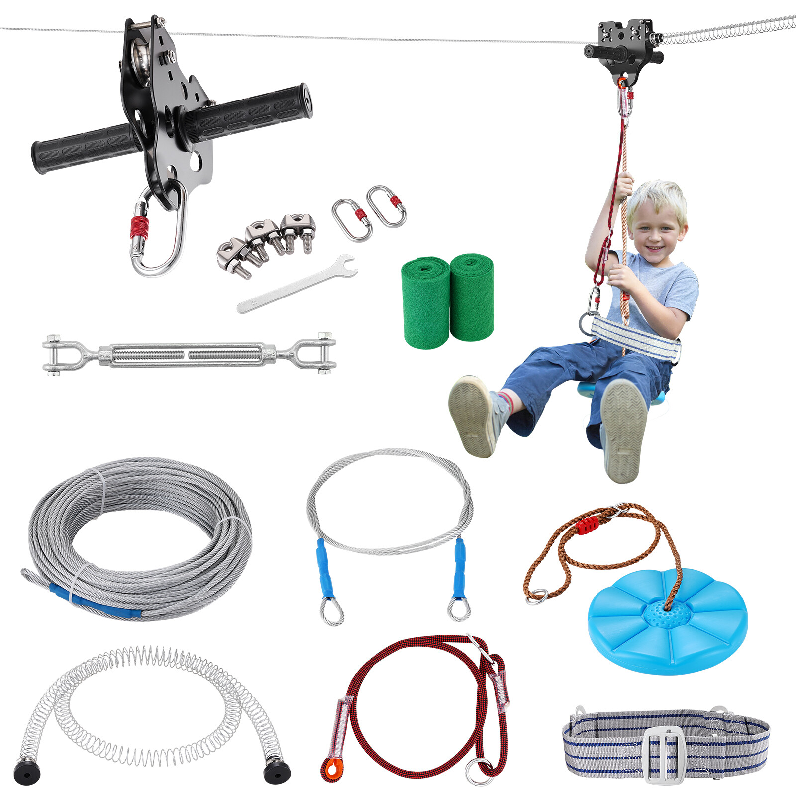 VEVOR 100 ft Zip Line Kit for Kids Adult Trolley Slackers Zipline Up to 500 lb