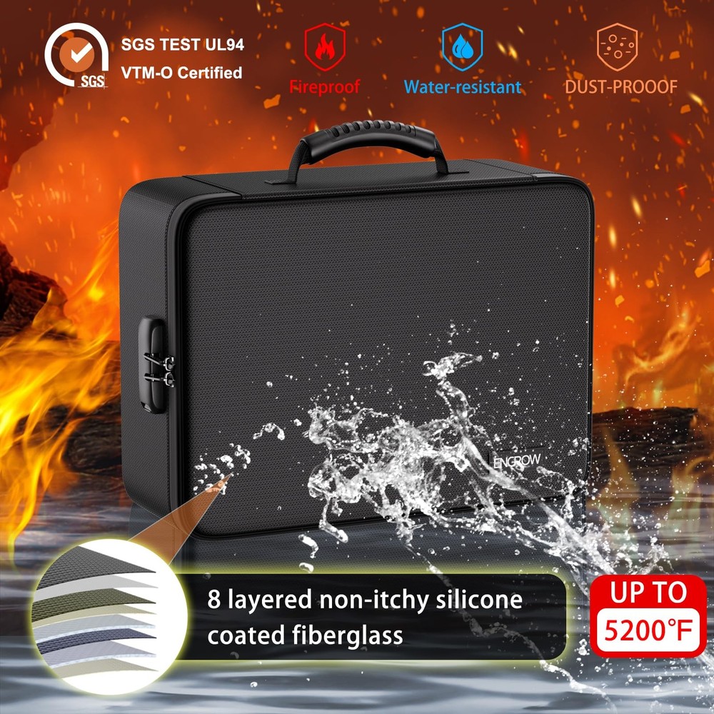 Fireproof Document Box with Lock,5200℉ Soft Case Fireproof Box with 25 Pocket...