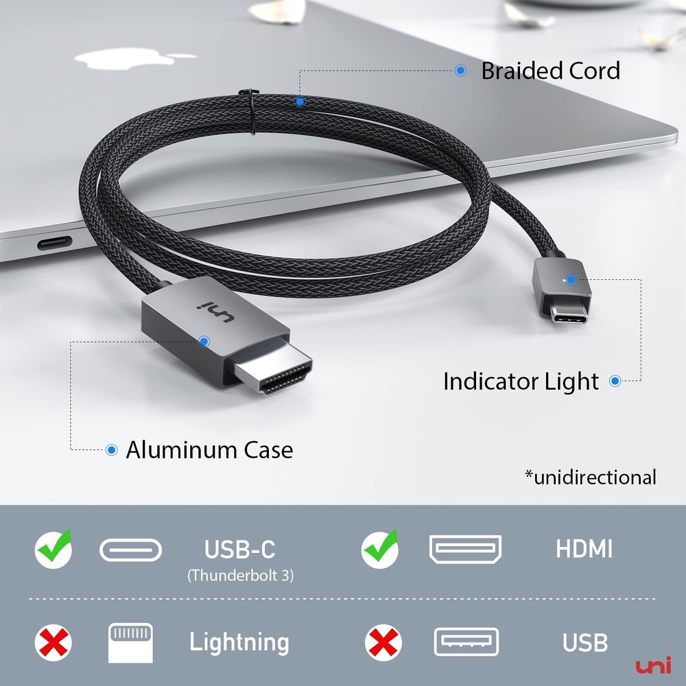 uni USB C to HDMI Cable, [4K, High-Speed] Type C Cable 6FT, Grey
