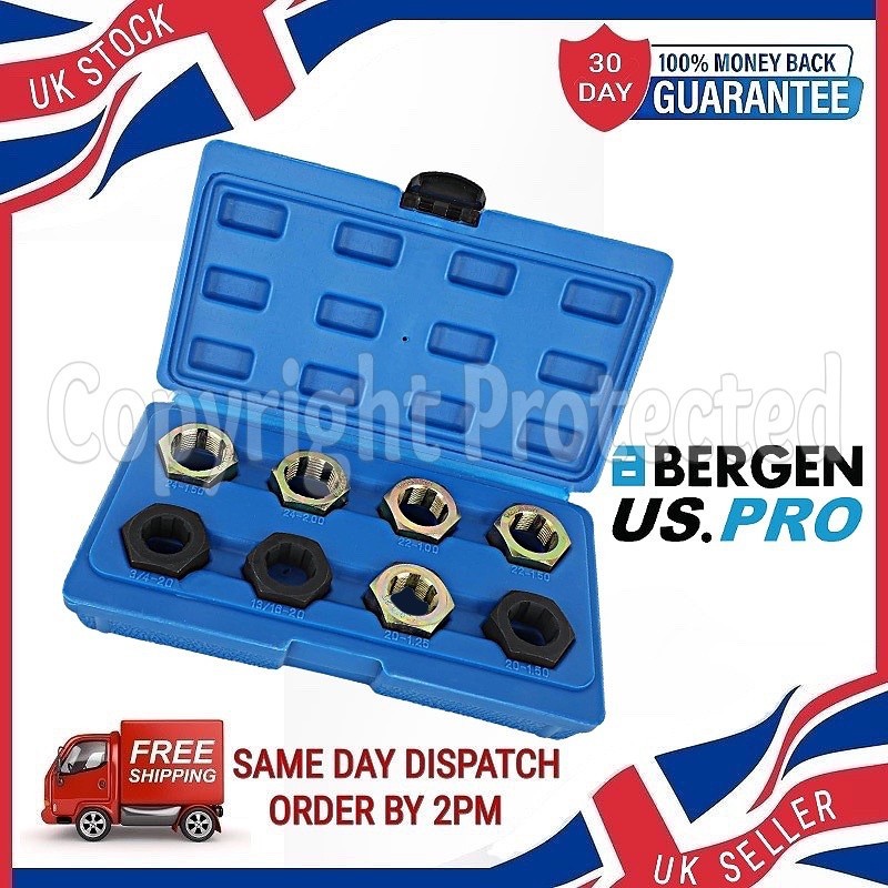 US PRO 8PC AXLE SPINDLE RETHREADING REPAIR RETHREAD THREAD WHEEL STUD CLEAN SET