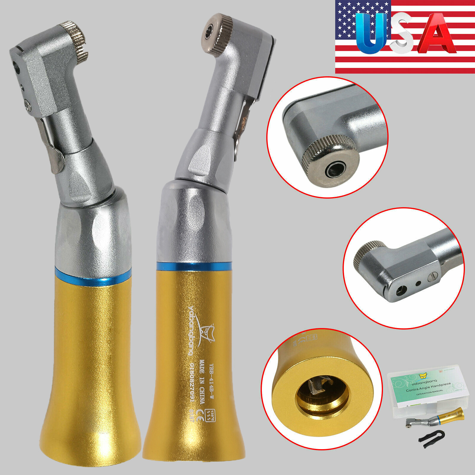 USA NSK Style Dental Low Speed Contra Angle Handpiece Latch E-Type Gold st
