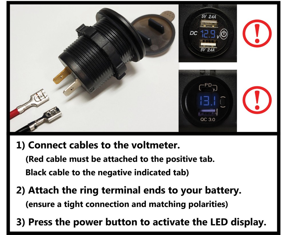 Voltmeter Digital LED Display Alligators DIY Panel Box battery Installation K3A