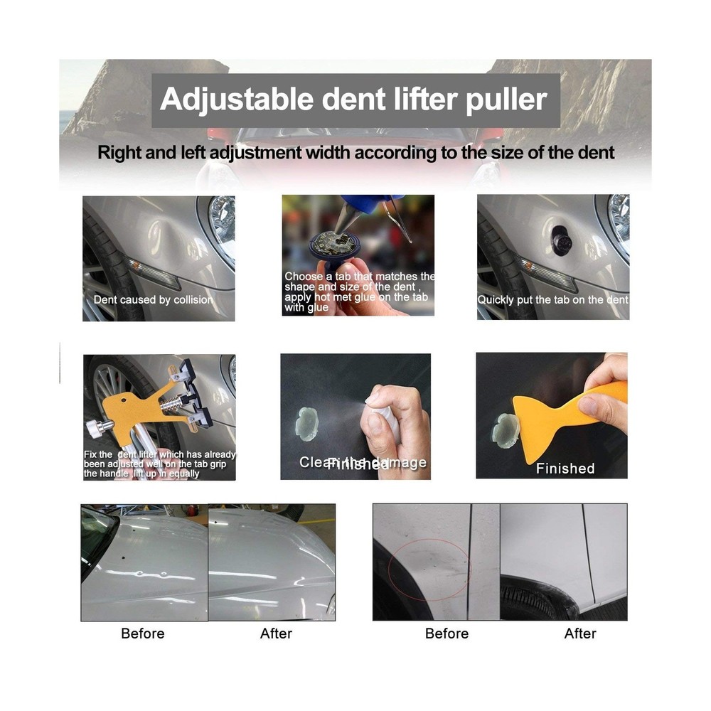 Gliston Auto Dent Puller Kit - Adjustable Golden Dent Remover Tools Paintless...