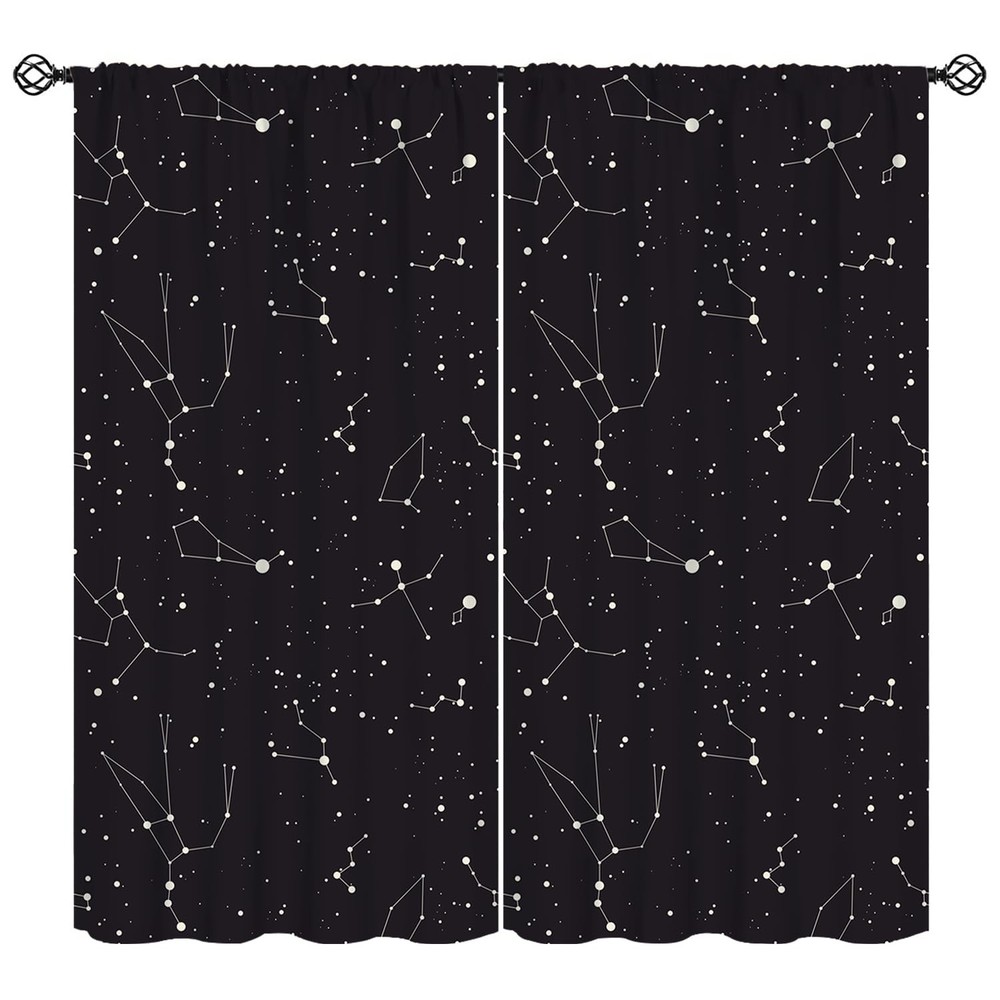 Constellation Curtains, Black Galaxy Constellations Symbol Pattern Window Tre...