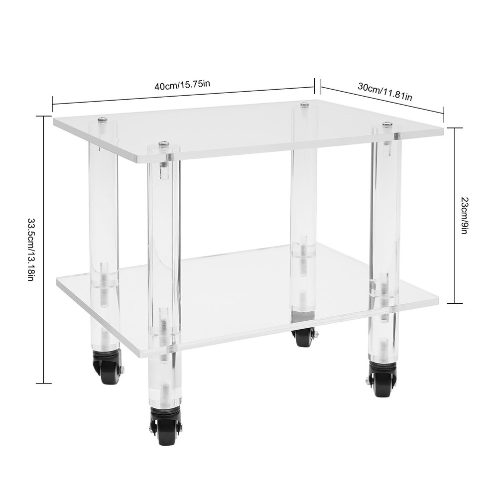 2-Tier Rolling Clear Printer Cart Office Under Desk Machine Stand Storage Rack