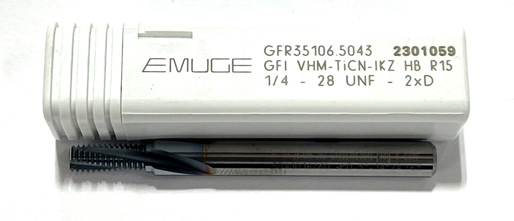 EMUGE 1/4-28 Solid Carbide Thread Mill TiCN Coating 3 Flute Coolant Thru