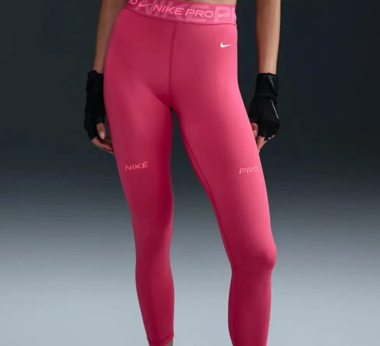 $65 NIKE PRO Women’s 7/8 Mid Rise Graphic Leggings-FV7397-Pink-Medium-New Tag