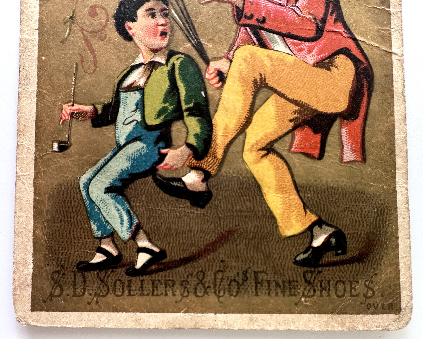 SOLLERS & CO FINE SHOES MISCHIEVOUS CHILD & ELDER VICTORIAN TRADE CARD - J785