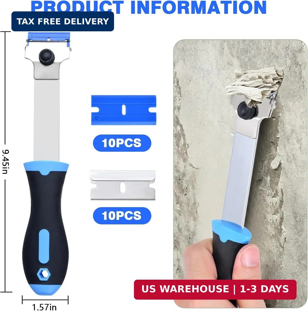 Razor Blade Scraper Tool with 20 Replacement Metal Plastic Blades Set Pro