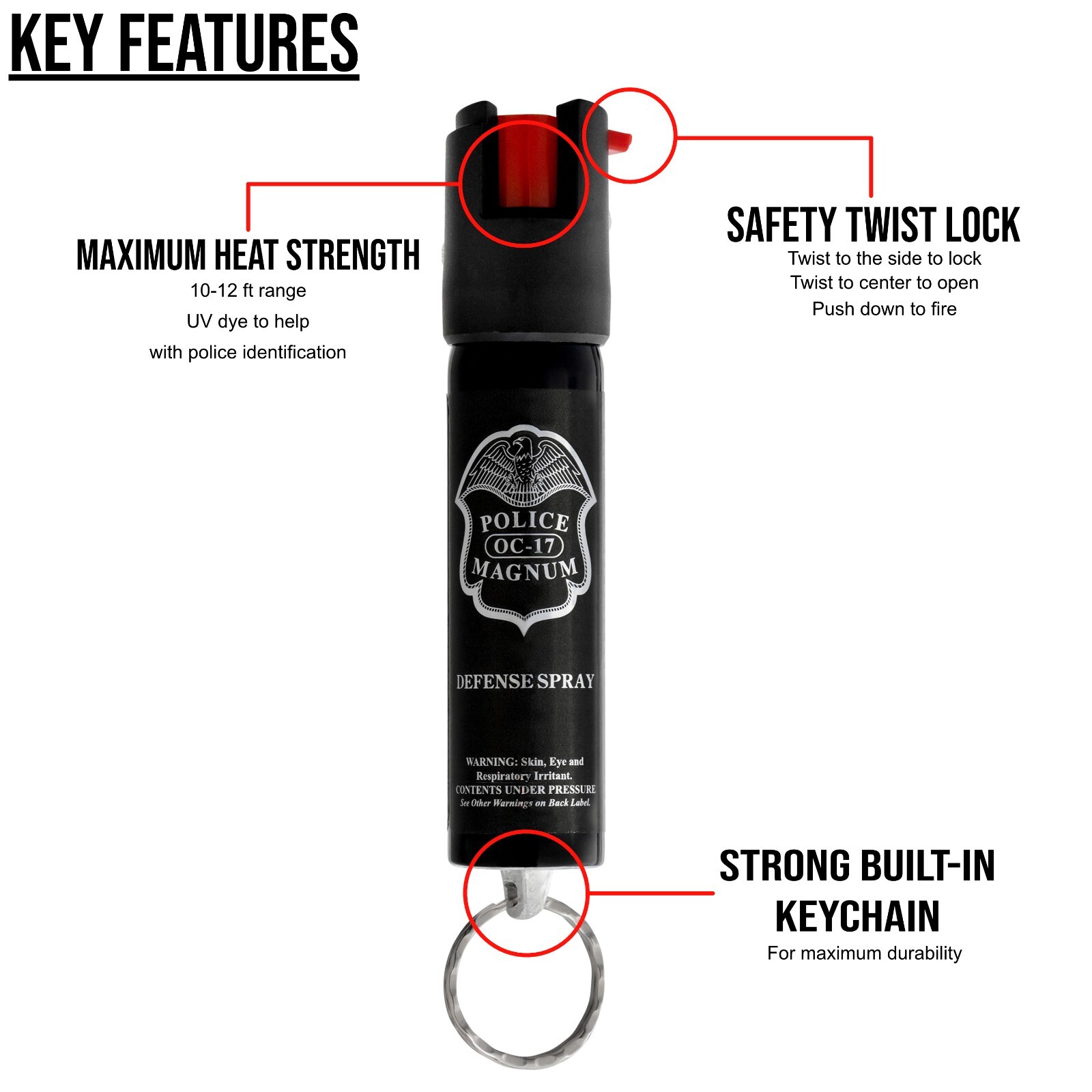 Police Magnum pepper spray .75oz keyring personal safety self defense protection