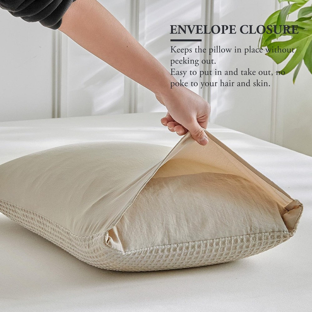 WARMDERN Waffle Weave Pillowcases King Size 4 Pack Pillow Cases Soft Microfiber
