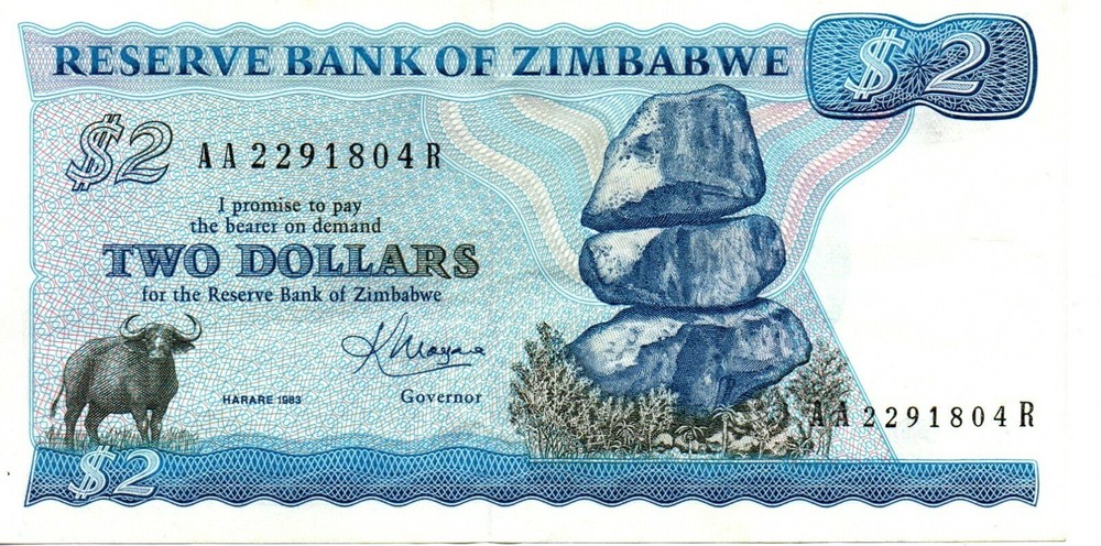 Zimbabwe 2 Dollar Banknote 1983 As Pictured