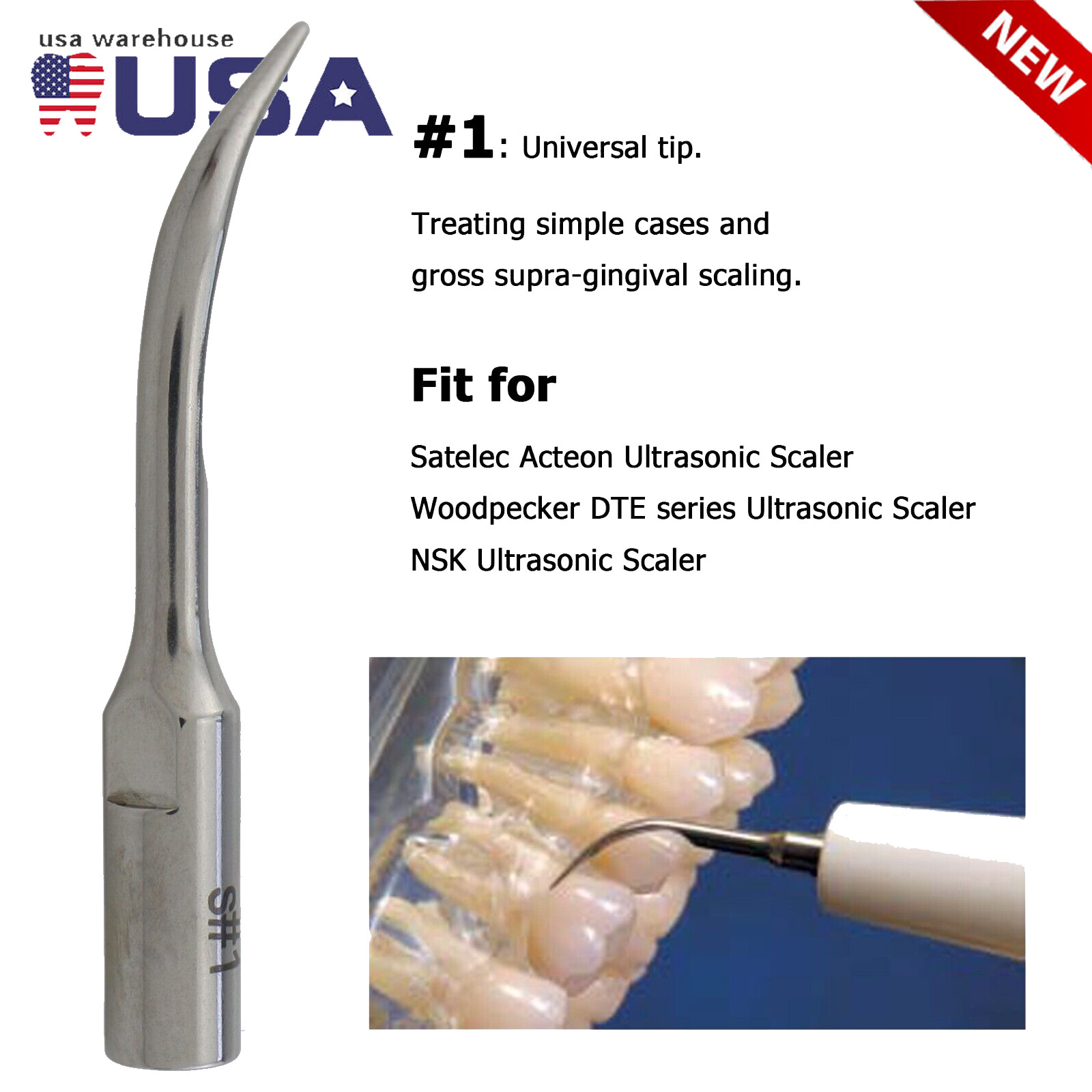 Dental Ultrasonic Scaler Scaling Tips #1 Fit Acteon Satelec Scaler Handpieces