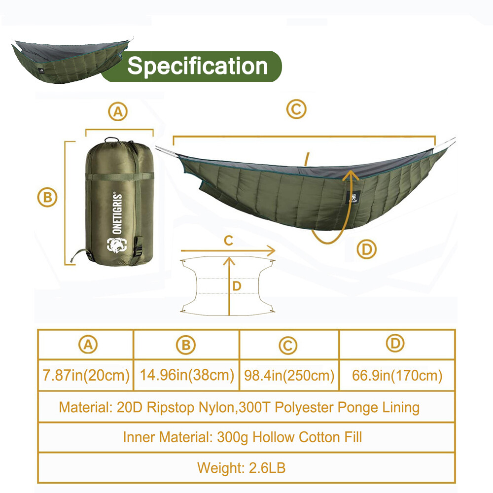 Double Hammock Underquilt Warm Outdoor Thermal Blankt Camping Hiking Backpacking