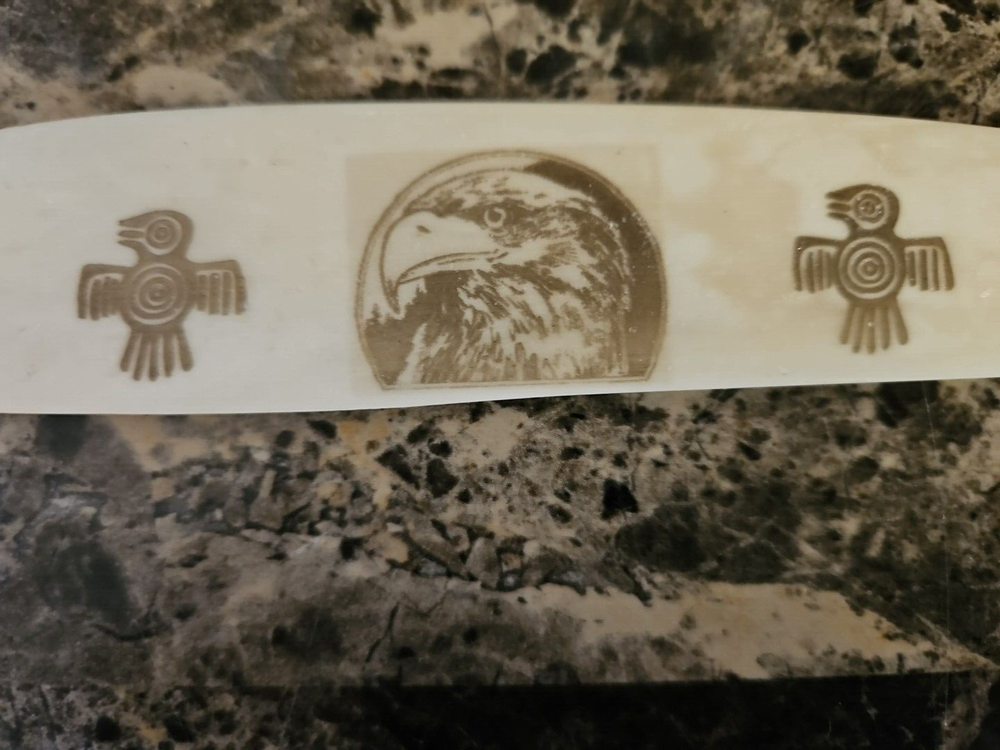 ENGRAVED EAGLE THUNDERBIRD WATER BUFFALO BONE SPEAR POINT 7+" POWWOW RENDEZVOUS