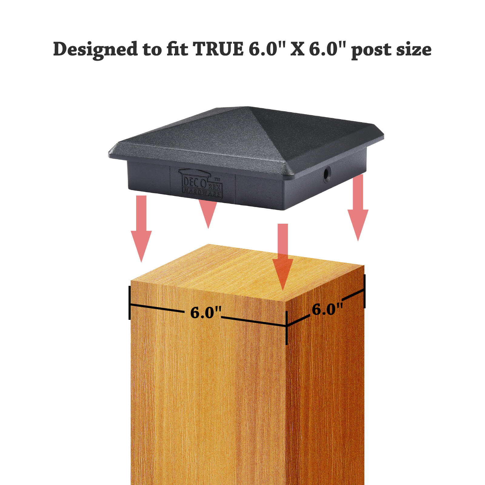 True 6" x 6" Heavy Duty Aluminium Pyramid Post Cap for Wood Posts - Black