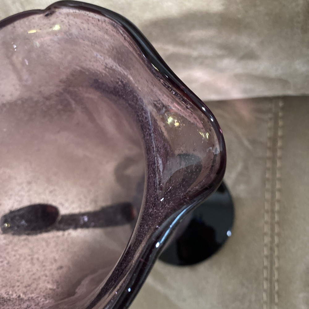 Handblown Controlled Bubble Purple Glass Pitcher with Applied Handle