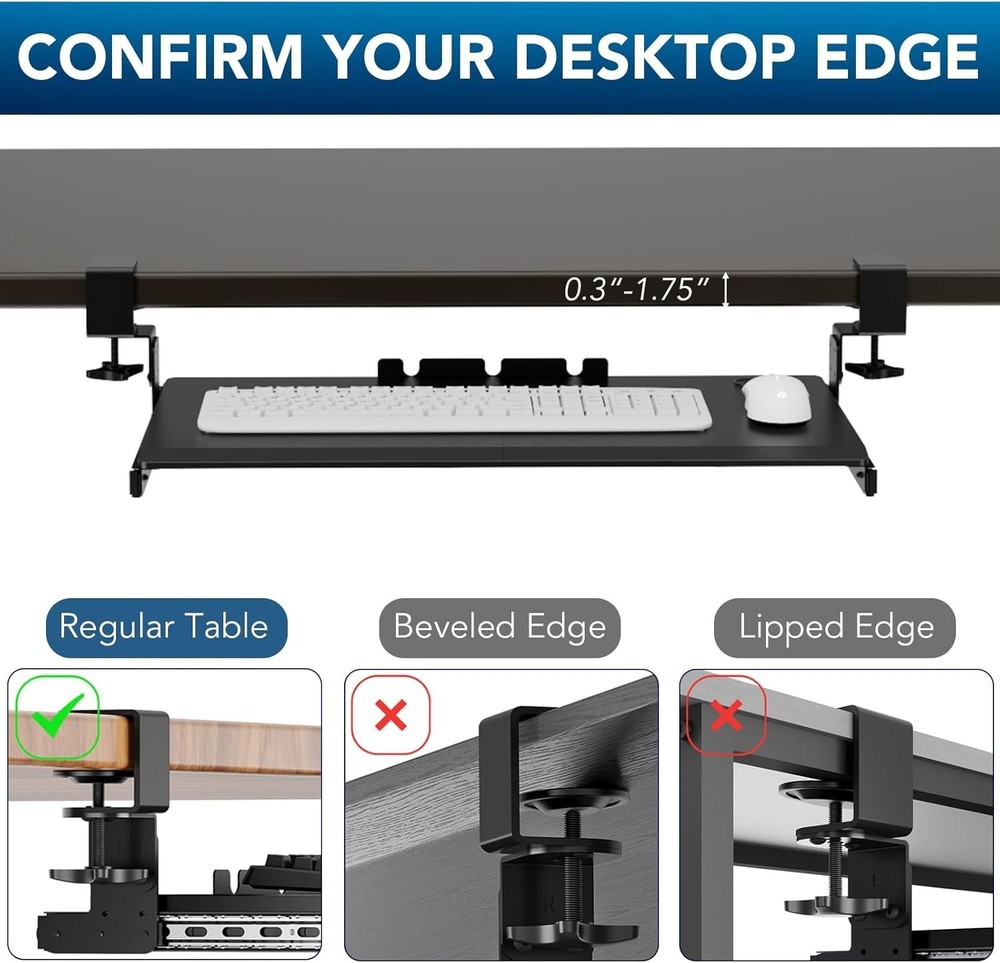 Keyboard Tray Under Desk Pull Out with Extra Sturdy Adjustable C Clamp Mount ...