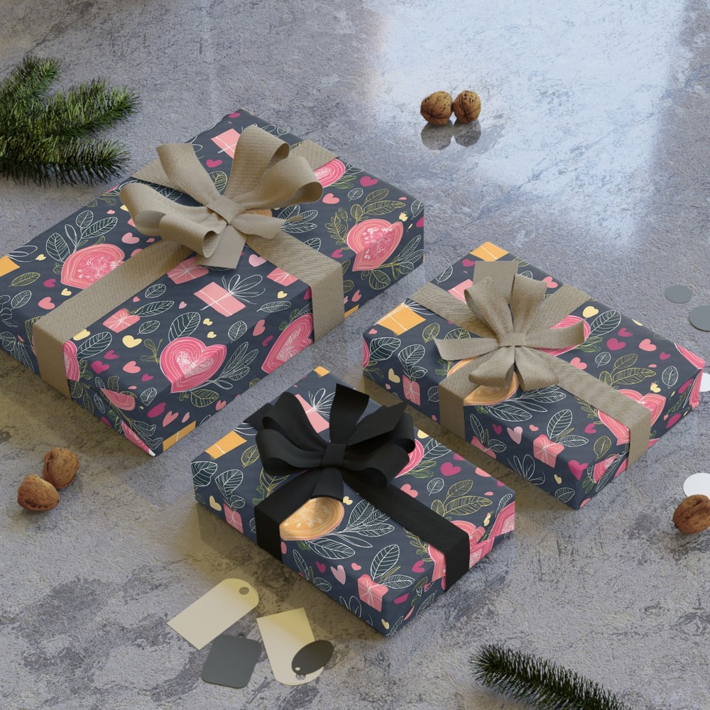 Gift Wrapping Love Pattern Paper Rolls, 1pc